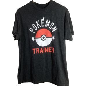 Pokemon Trainer T Shirt game gamer cards ball Gray Large